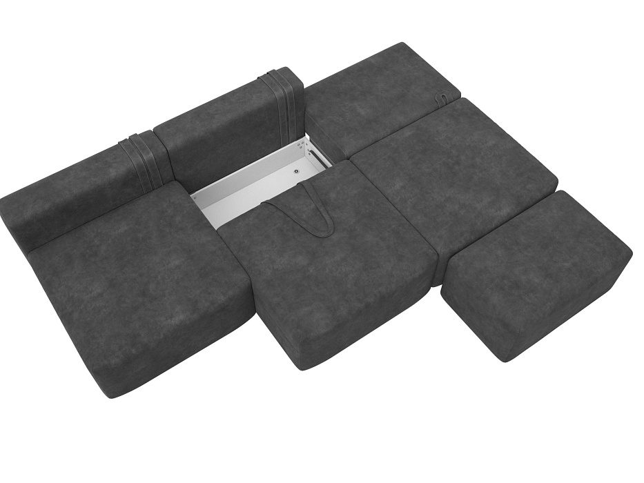 Диван прямой модульный с пуфом Лига-060 НПБ Лонг (brut 16 темно-серый)