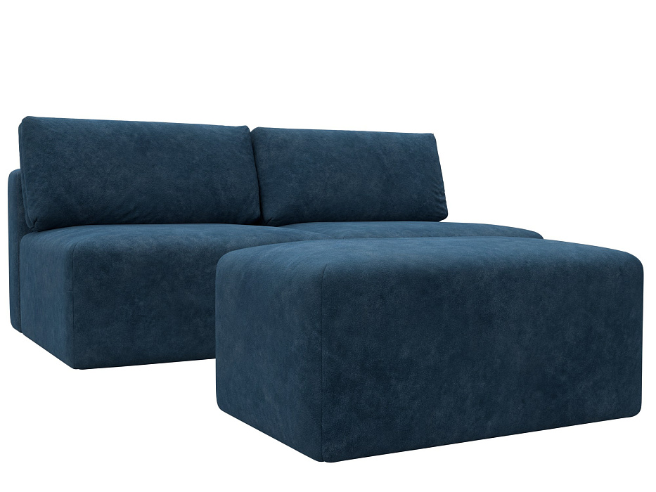 Диван прямой модульный с пуфом Лига-060 НПБ (brut 11 синий)