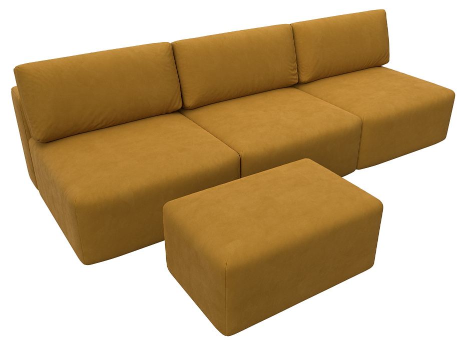 Диван прямой модульный с пуфом Лига-060 НПБ Лонг (brut 10 желтый)