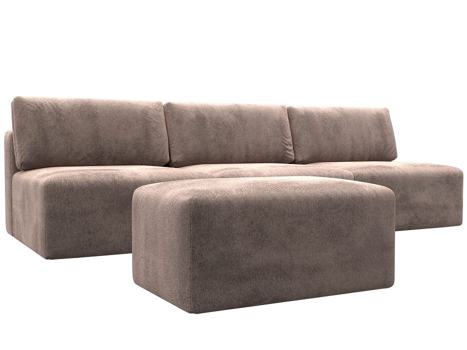Диван прямой модульный с пуфом Лига-060 НПБ Лонг (tower 05 бежевый)