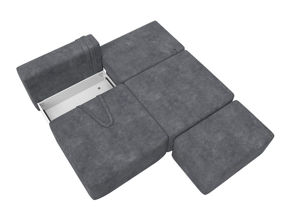 Диван прямой модульный с пуфом Лига-060 НПБ (brut 16 темно-серый)