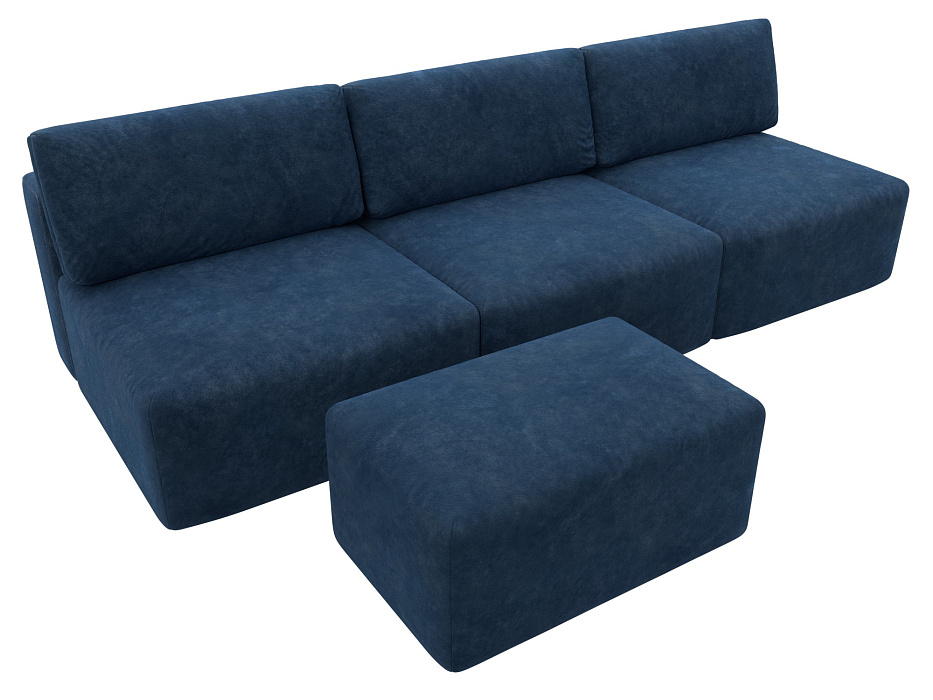 Диван прямой модульный с пуфом Лига-060 НПБ Лонг (brut 11 синий)