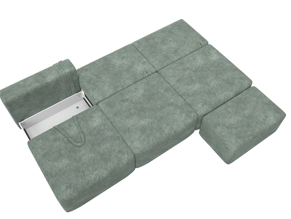 Диван прямой модульный с пуфом Лига-060 НПБ Лонг (brut 08 зеленый)