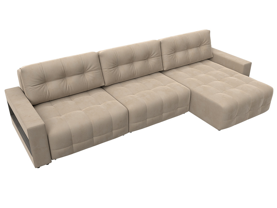 Диван угловой с полками Лига-053 НПБ Лонг (seven 729 бежевый)