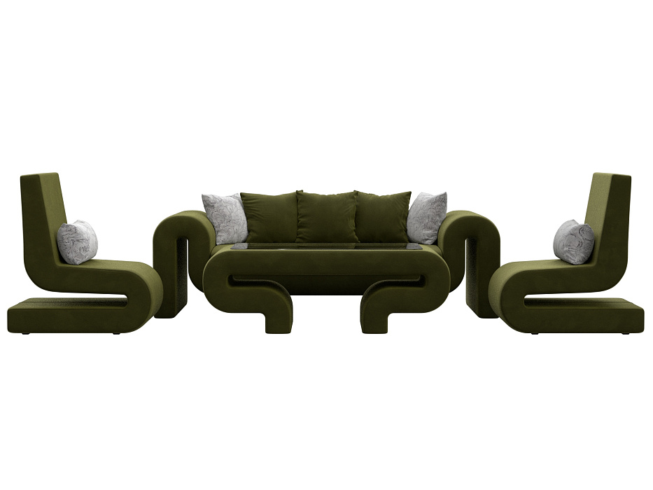 Набор Волна-2 (стол, диван, 2 кресла) (зеленый;серый)