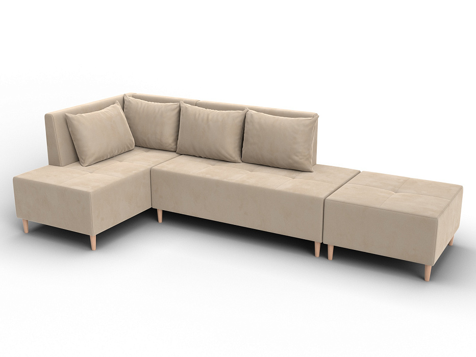 Диван угловой модульный с пуфом Лига-126 угол левый (seven 729 бежевый)