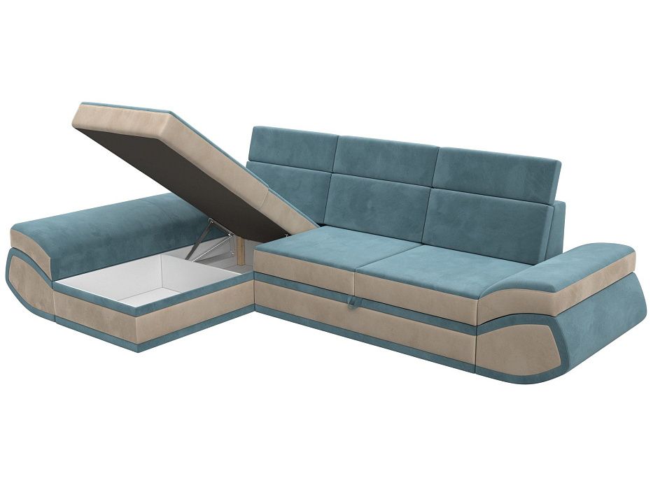 Диван угловой Лига-032 левый угол (seven 113 бирюзовый;seven 729 бежевый)