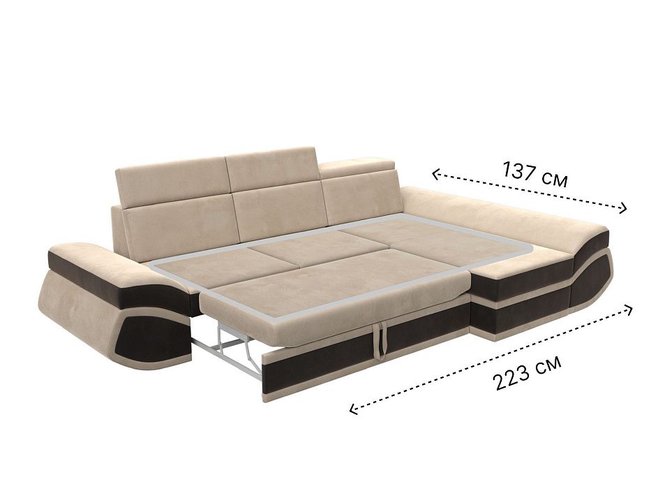 Диван угловой Лига-032 правый угол (seven 729 бежевый;seven 727 коричневый)