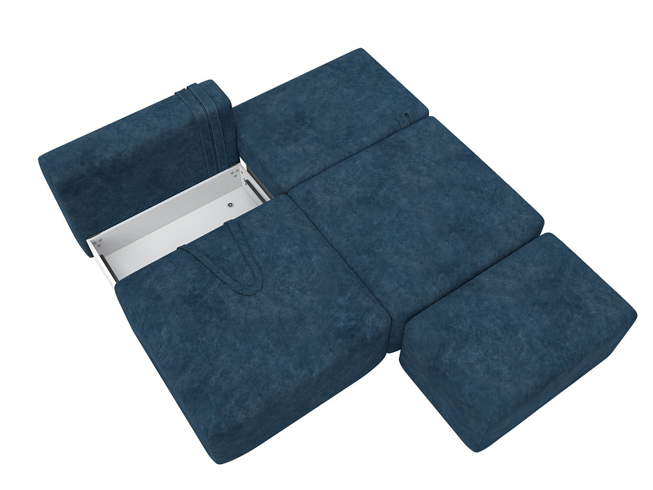 Диван прямой модульный с пуфом Лига-060 НПБ (brut 11 синий)