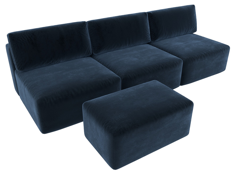 Диван прямой модульный с пуфом Лига-060 НПБ Лонг (tower 13 синий)