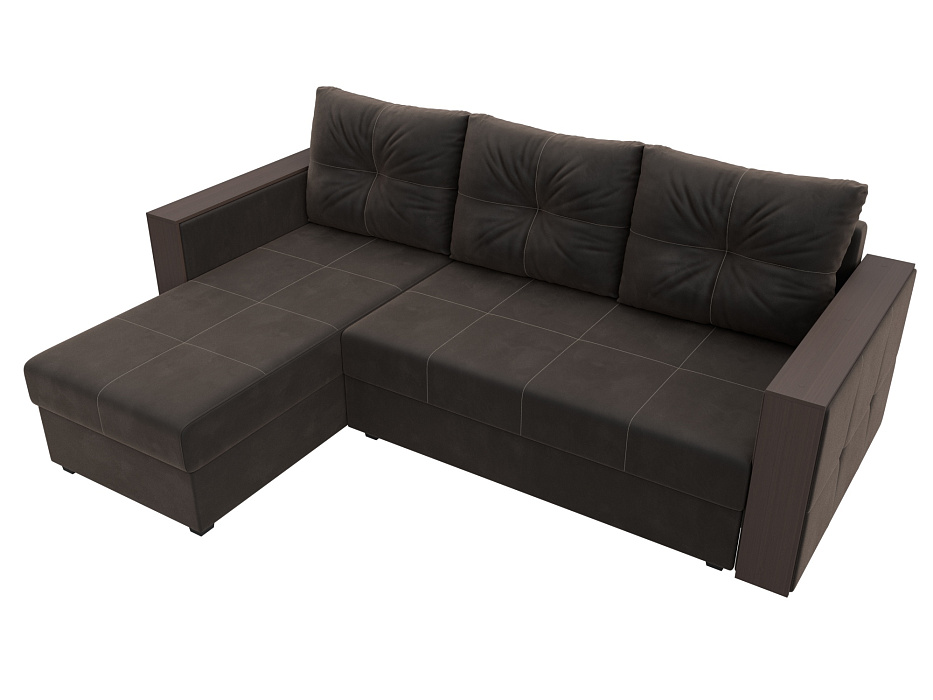Диван угловой Валенсия Лайт левый угол (seven 727 коричневый)