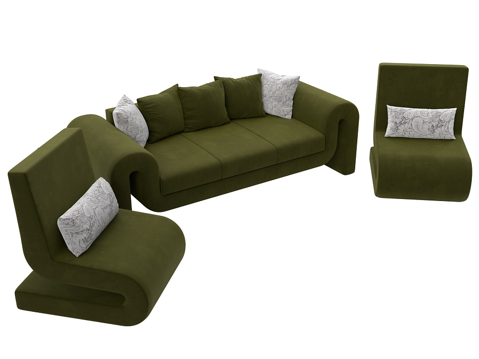 Набор Волна-1 (диван, 2 кресла) (зеленый;серый)