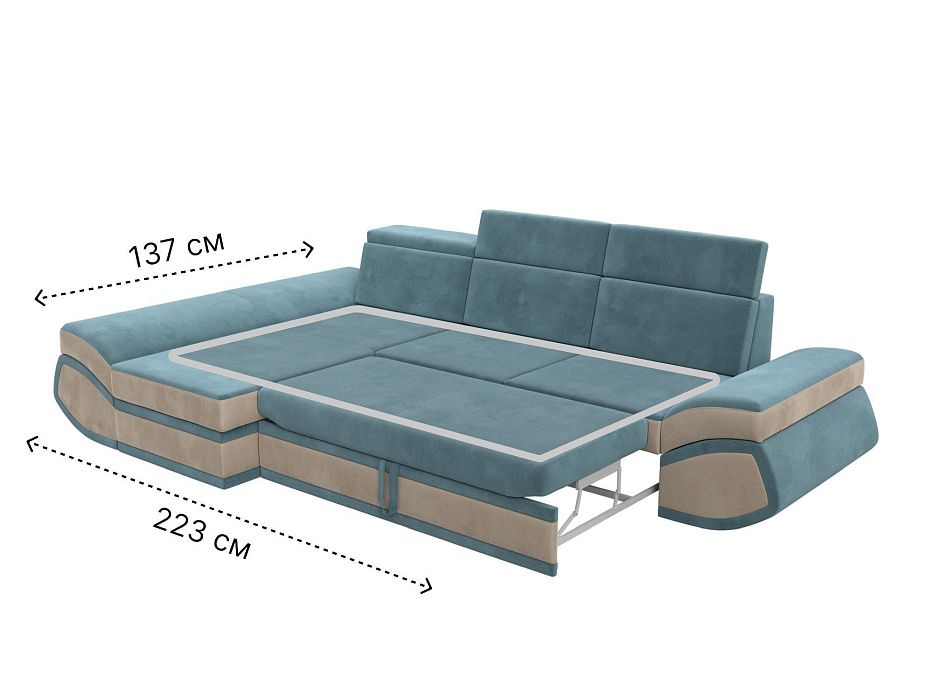 Диван угловой Лига-032 левый угол (seven 113 бирюзовый;seven 729 бежевый)