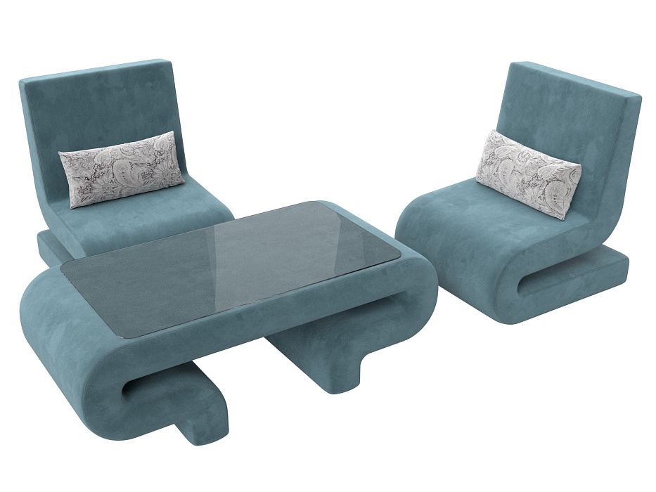 Набор Волна-3 (стол, 2 кресла) (seven 113 бирюзовый;seven 17 серый)