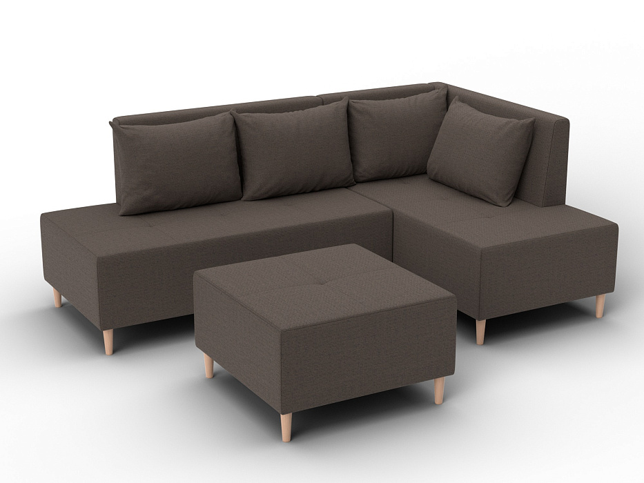 Диван угловой модульный с пуфом Лига-126 угол правый (амур 05 коричневый)