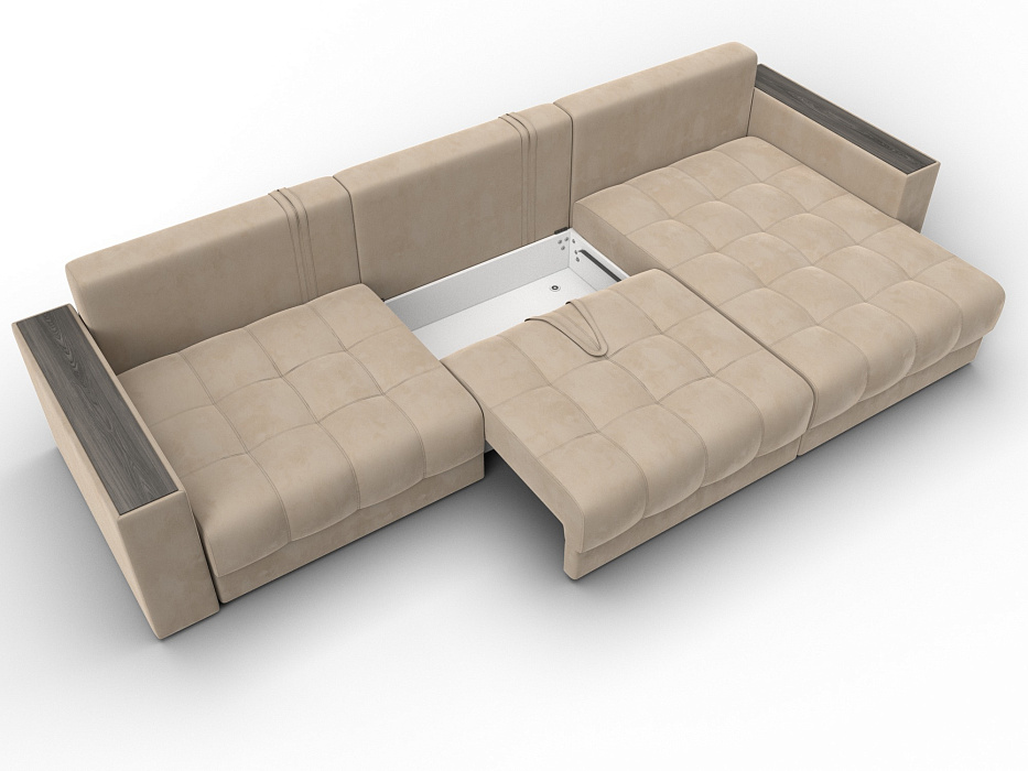 Диван угловой с декором Лига-049 НПБ Лонг (seven 729 бежевый)