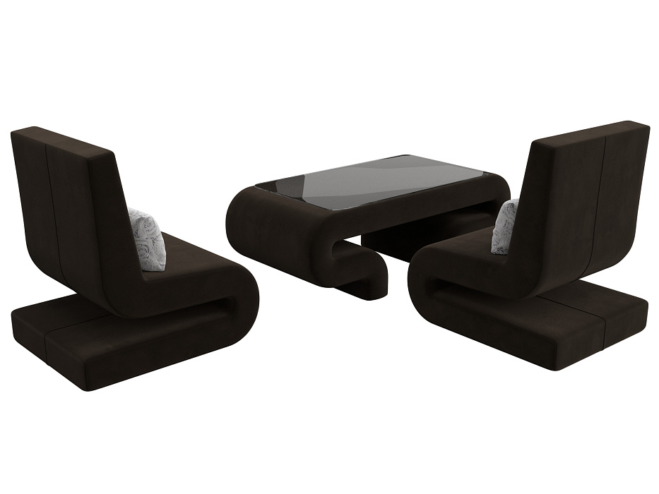 Набор Волна-3 (стол, 2 кресла) (коричневый;серый)