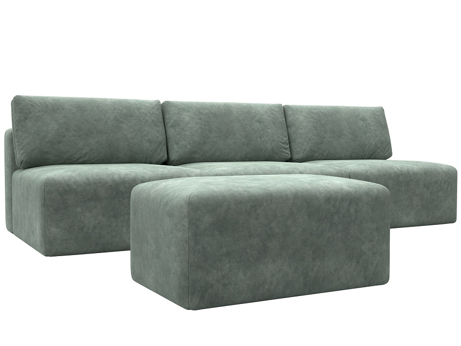 Диван прямой модульный с пуфом Лига-060 НПБ Лонг (brut 08 зеленый)