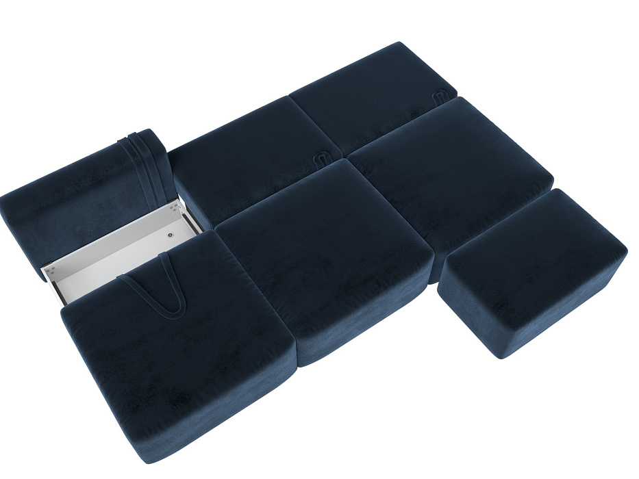 Диван прямой модульный с пуфом Лига-060 НПБ Лонг (tower 13 синий)