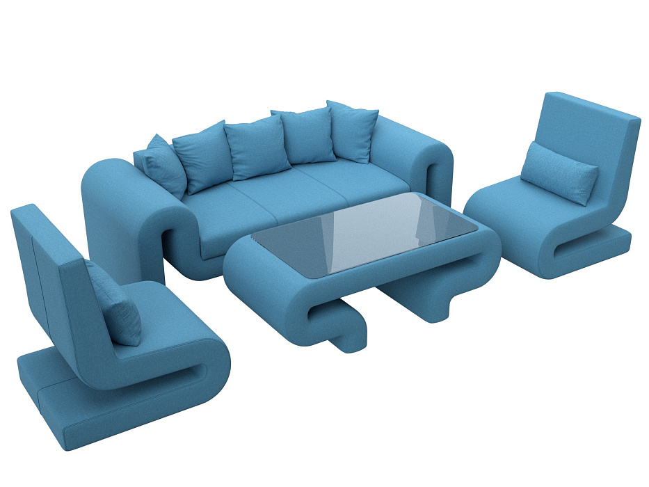 Набор Волна-2 (стол, диван, 2 кресла) (амур 10 голубой)