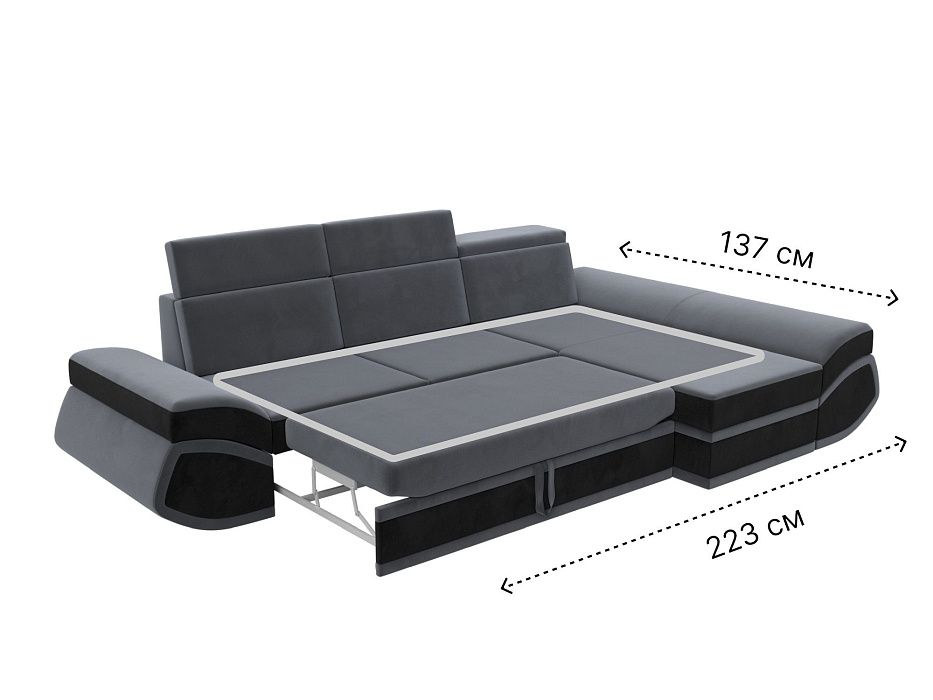 Диван угловой Лига-032 правый угол (seven 17 серый;seven 35 черный)