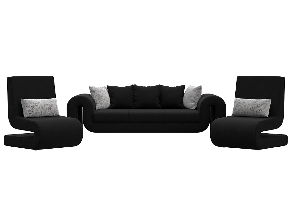 Набор Волна-1 (диван, 2 кресла) (черный;серый)