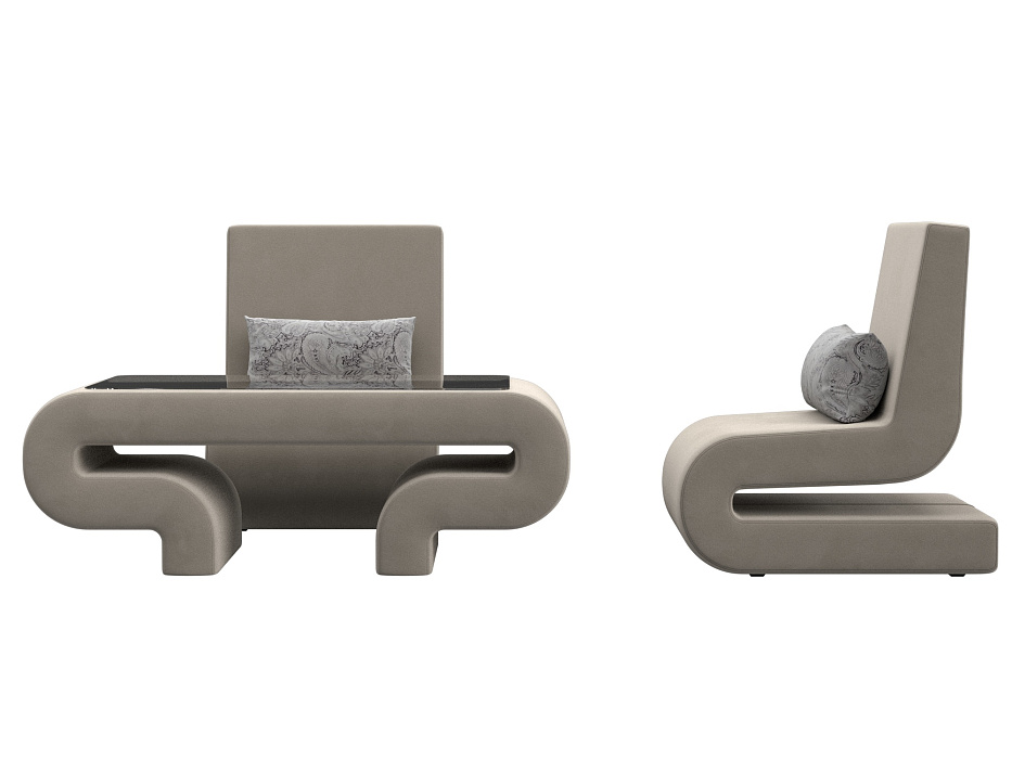 Набор Волна-3 (стол, 2 кресла) (бежевый;серый)