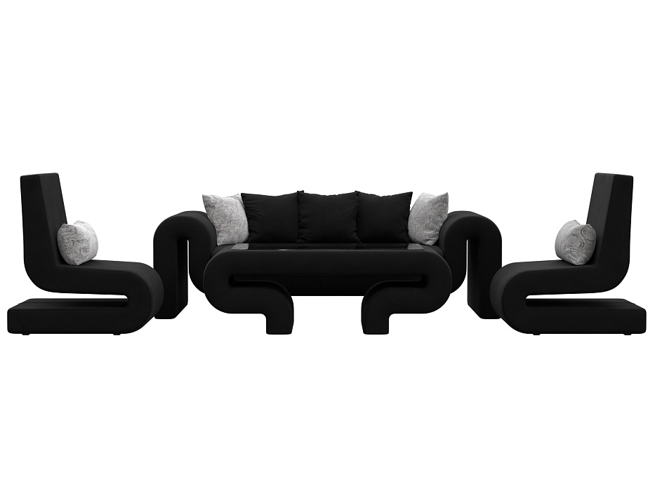 Набор Волна-2 (стол, диван, 2 кресла) (черный;серый)