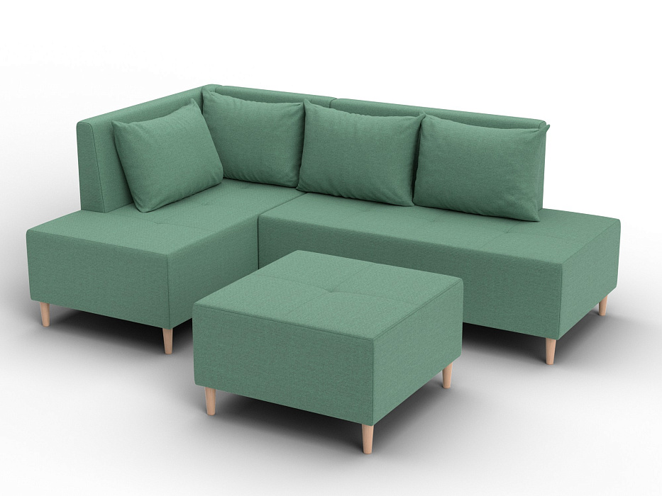 Диван угловой модульный с пуфом Лига-126 угол левый (амур 11 зеленый)