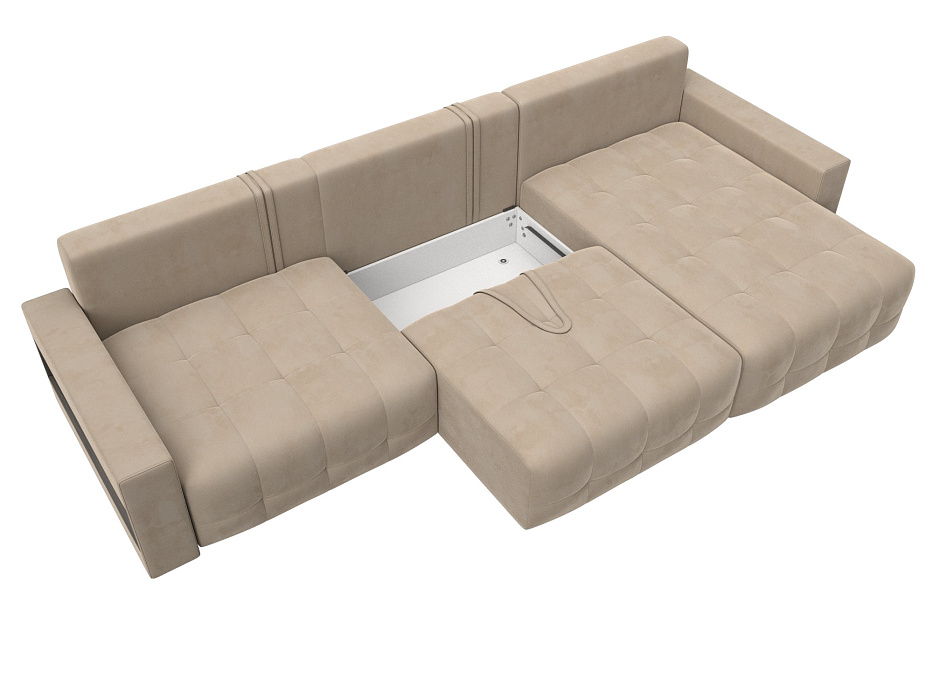 Диван угловой с полками Лига-053 НПБ Лонг (seven 729 бежевый)