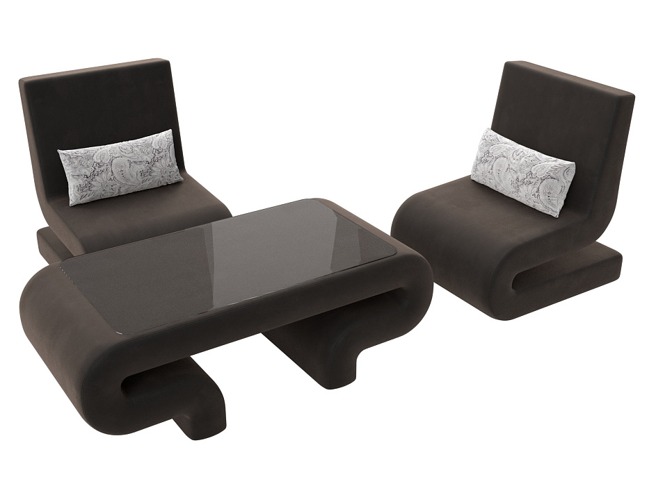 Набор Волна-3 (стол, 2 кресла) (seven 727 коричневый;seven 17 серый)