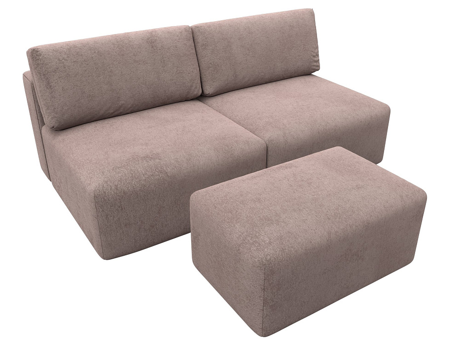 Диван прямой модульный с пуфом Лига-060 НПБ (tower 05 бежевый)