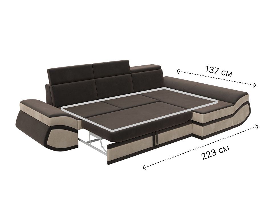 Диван угловой Лига-032 правый угол (seven 727 коричневый;seven 729 бежевый)