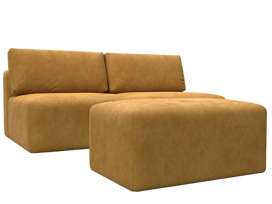 Диван прямой модульный с пуфом Лига-060 НПБ (brut 10 желтый)