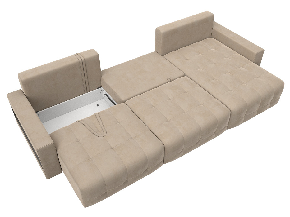 Диван угловой с полками Лига-053 НПБ Лонг (seven 729 бежевый)