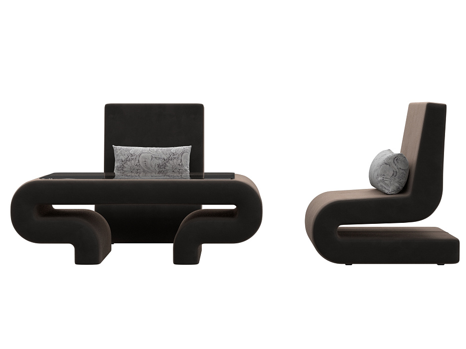 Набор Волна-3 (стол, 2 кресла) (seven 727 коричневый;seven 17 серый)