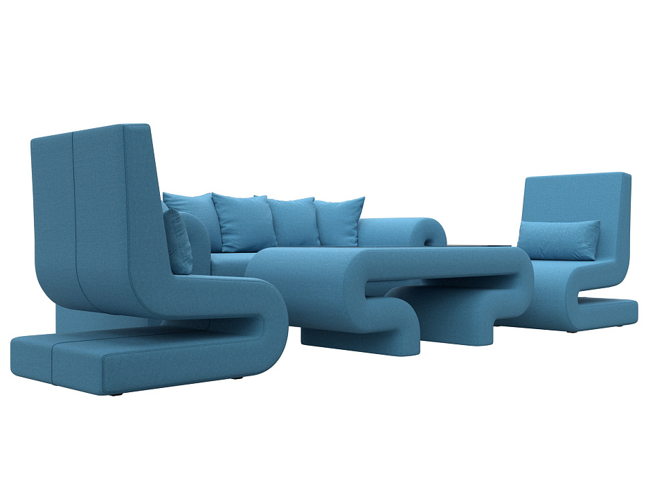 Набор Волна-2 (стол, диван, 2 кресла) (амур 10 голубой)