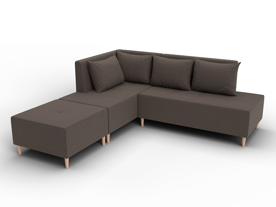 Диван угловой модульный с пуфом Лига-126 угол левый (амур 05 коричневый)