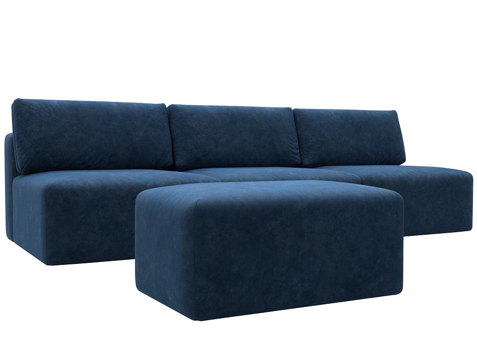 Диван прямой модульный с пуфом Лига-060 НПБ Лонг (brut 11 синий)