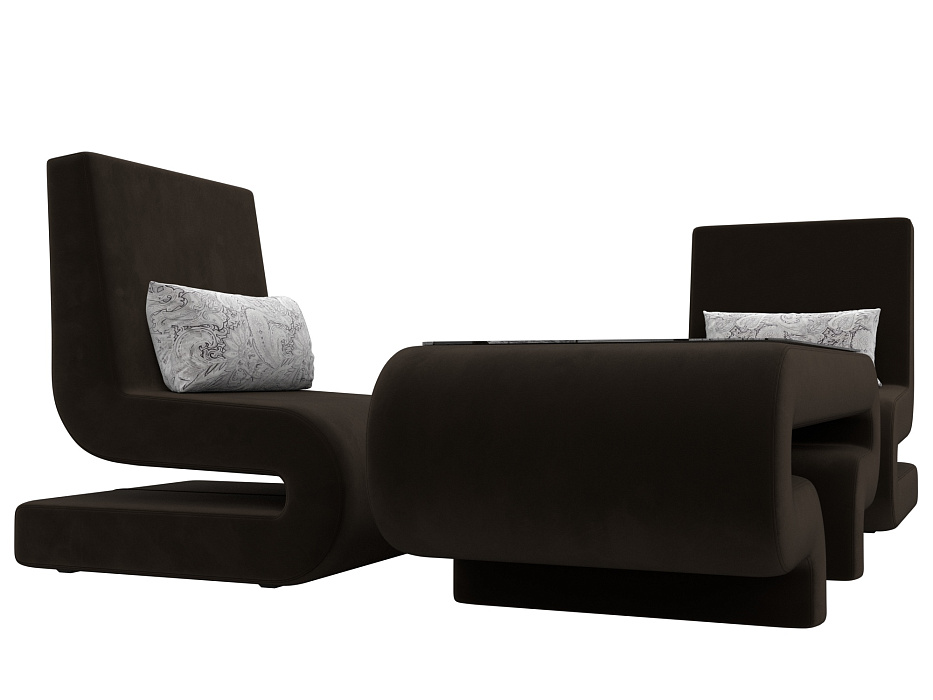 Набор Волна-3 (стол, 2 кресла) (коричневый;серый)