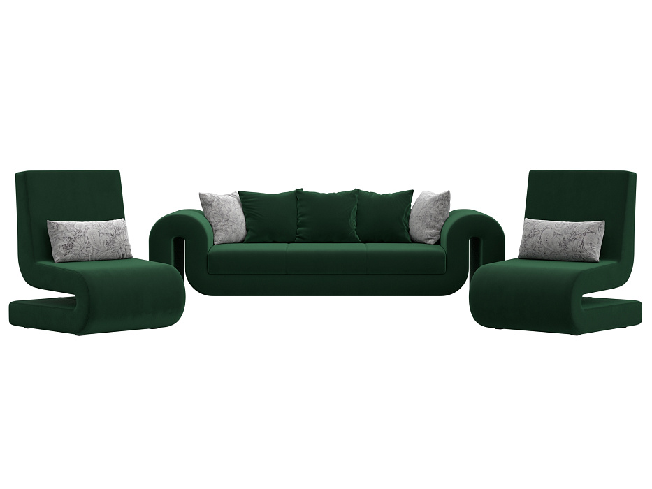 Набор Волна-1 (диван, 2 кресла) (seven 626 зеленый;seven 17 серый)