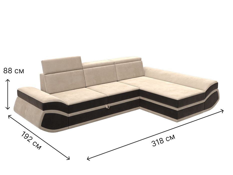 Диван угловой Лига-032 правый угол (seven 729 бежевый;seven 727 коричневый)