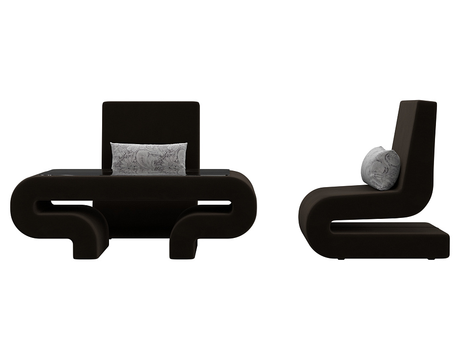 Набор Волна-3 (стол, 2 кресла) (коричневый;серый)