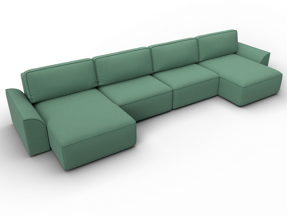 Диван П-образный Лига-048 НПБ лонг (амур 11 зеленый)