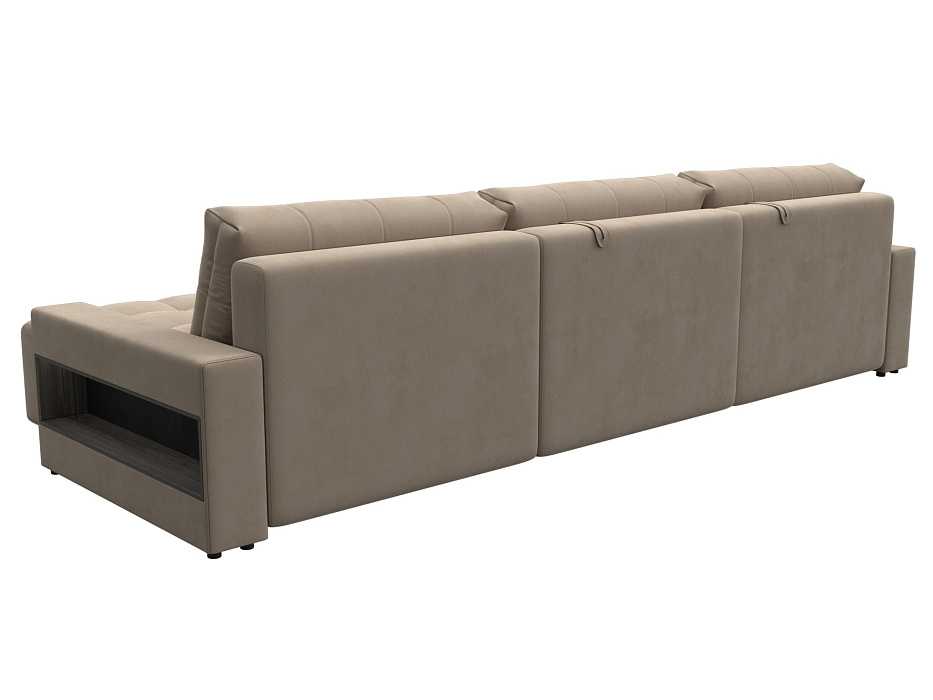 Диван угловой с полками Лига-053 НПБ Лонг (seven 729 бежевый)