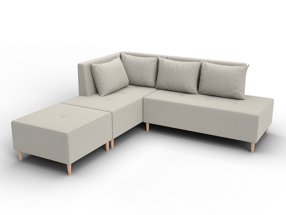 Диван угловой модульный с пуфом Лига-126 угол левый (амур 02 бежевый)