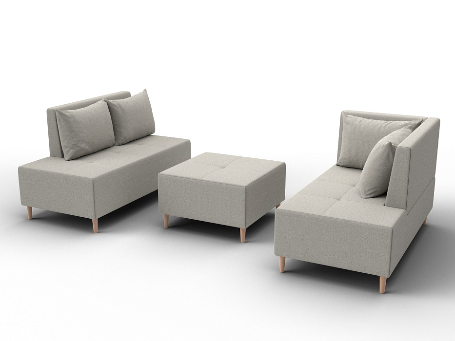 Диван угловой модульный с пуфом Лига-126 угол правый (амур 02 бежевый)