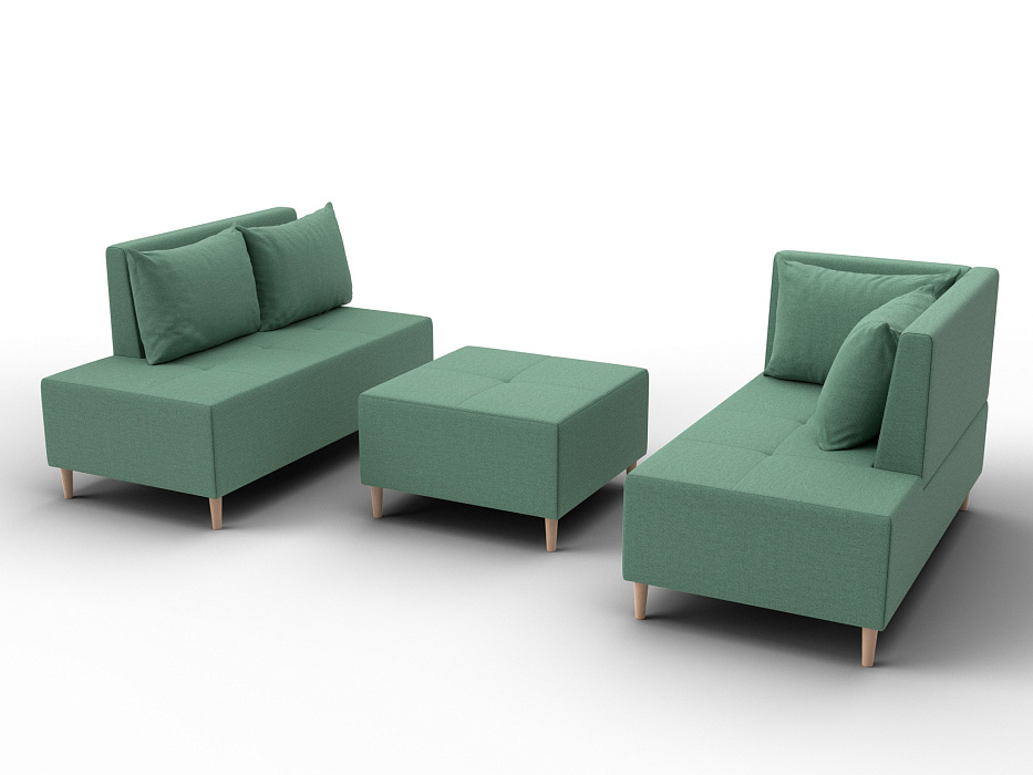 Диван угловой модульный с пуфом Лига-126 угол правый (амур 11 зеленый)