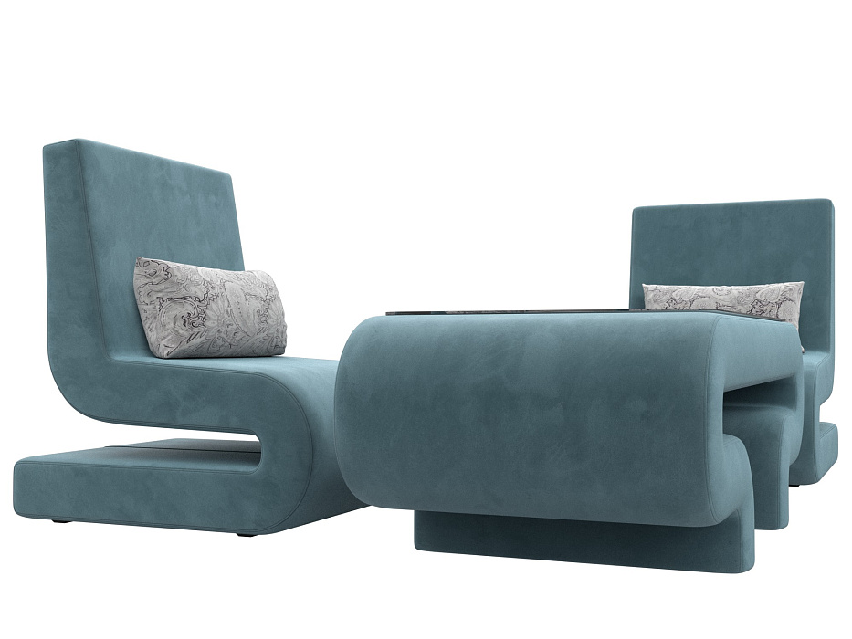 Набор Волна-3 (стол, 2 кресла) (seven 113 бирюзовый;seven 17 серый)