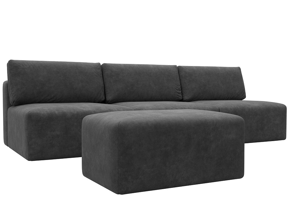 Диван прямой модульный с пуфом Лига-060 НПБ Лонг (brut 16 темно-серый)